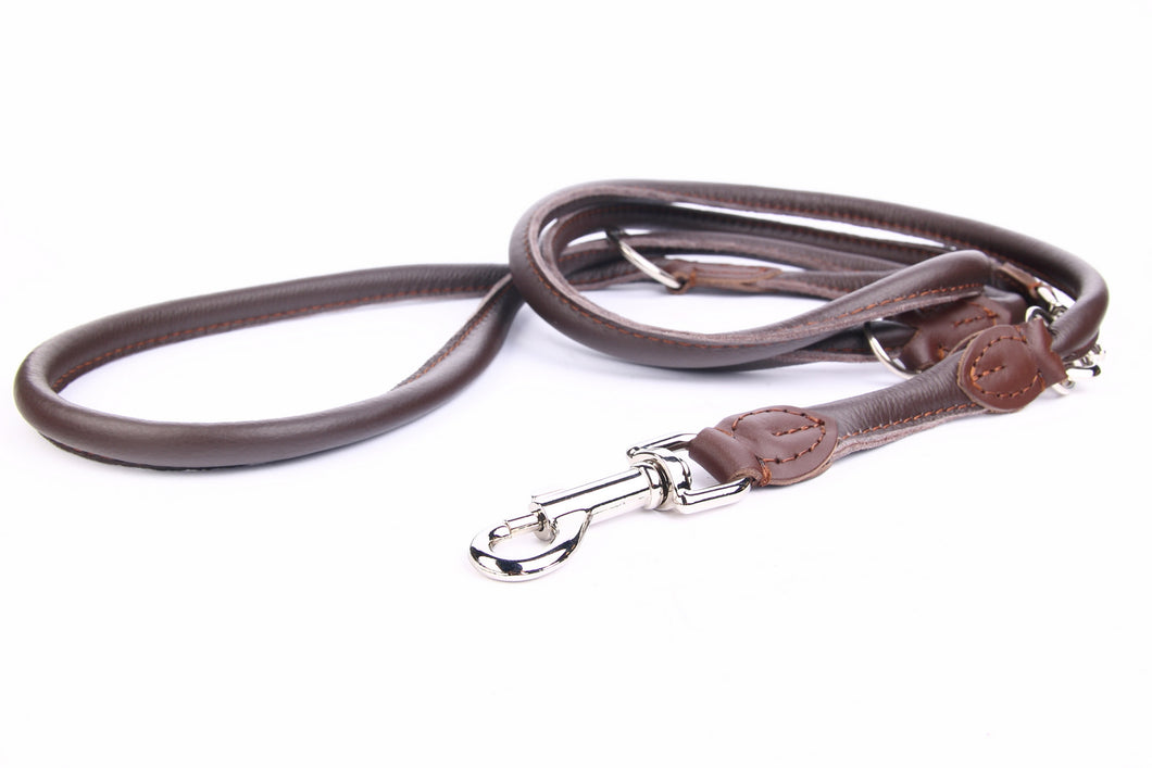 HOGACA Echt-Leder-Hunde-Leine 962 ø 10 mm / 220 cm in dunkelbraun, hellbraun und schwarz.